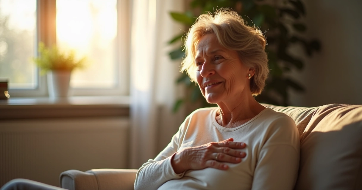 Person practicing self-compassion with hand on heart 