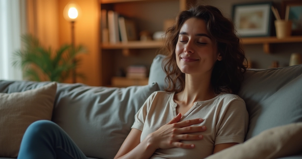 Person practicing self-compassion sitting on a couch 