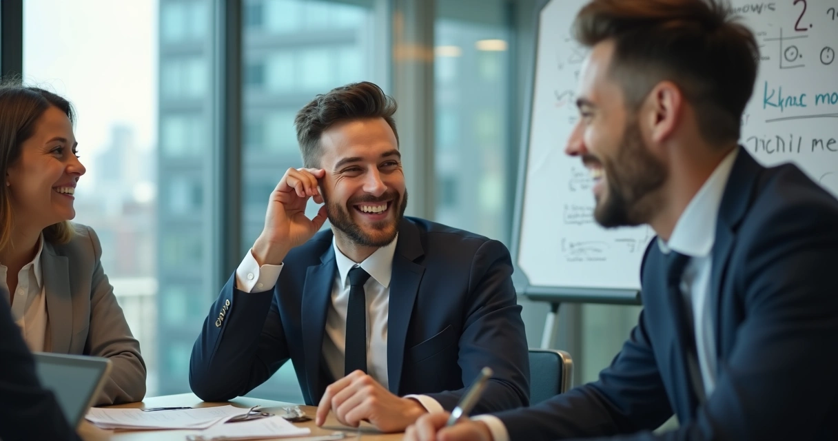 Man makes a self-deprecating joke during meeting 