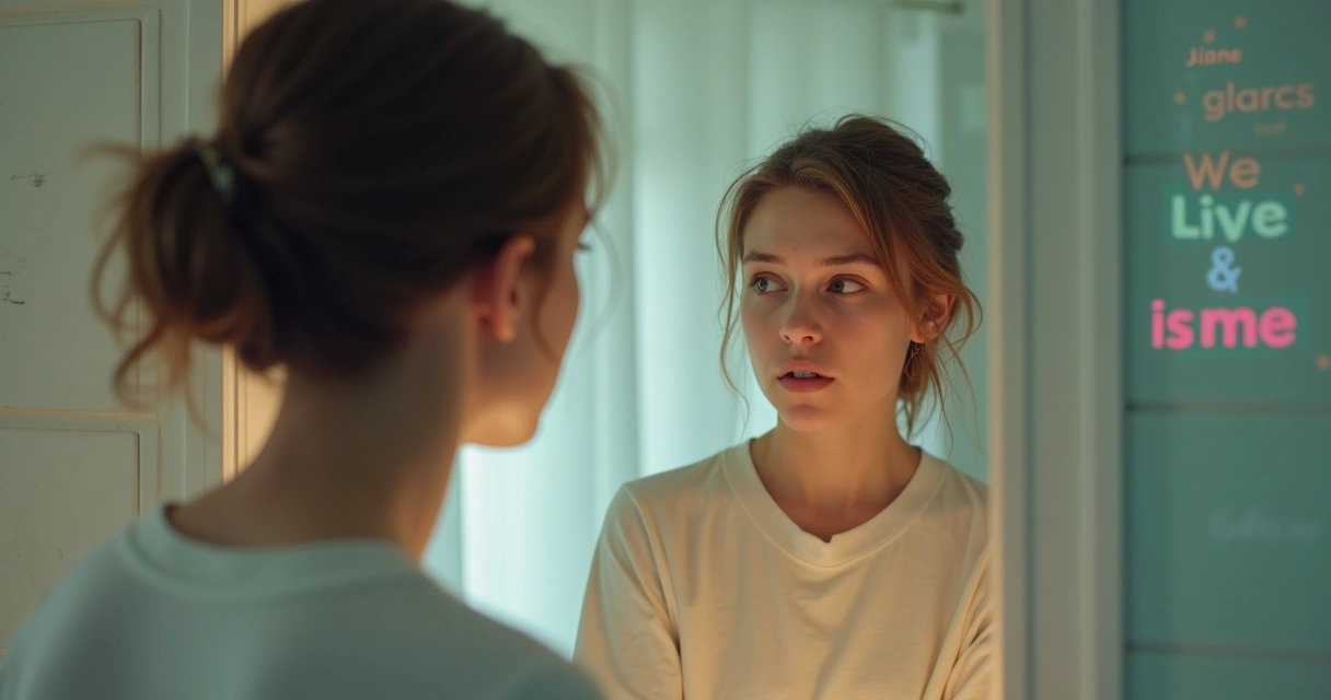 Person looking at the mirror, contemplating their reflection