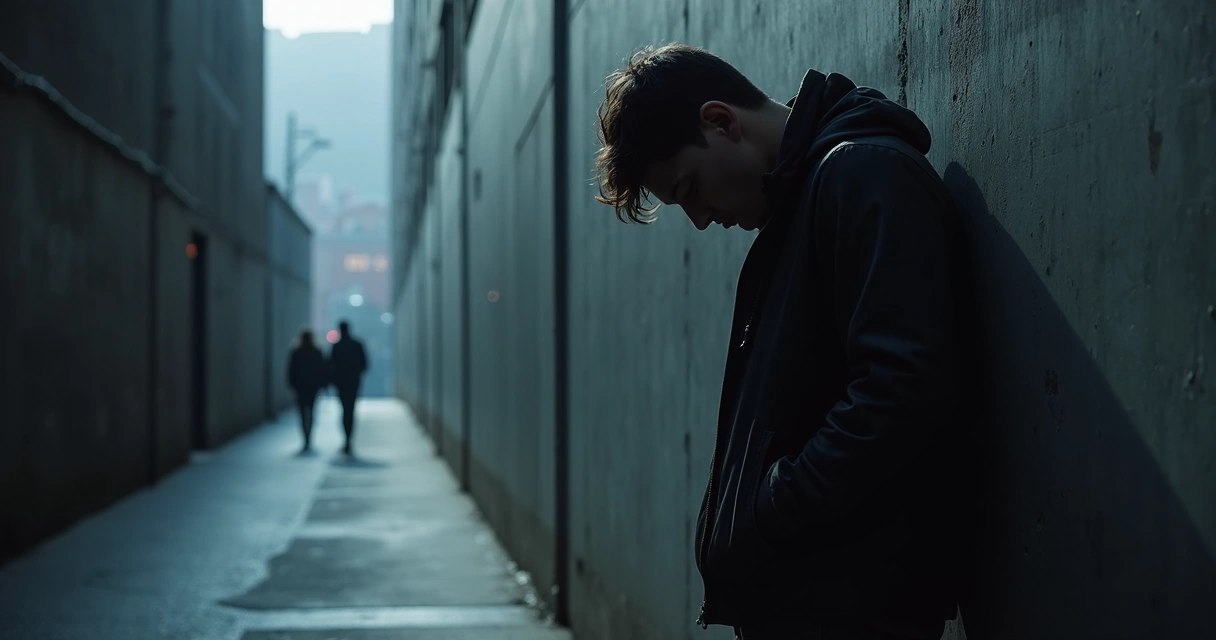 Shadow of a person looking down appearing burdened