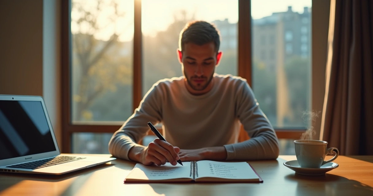 Person journaling and reflecting before making a decision 