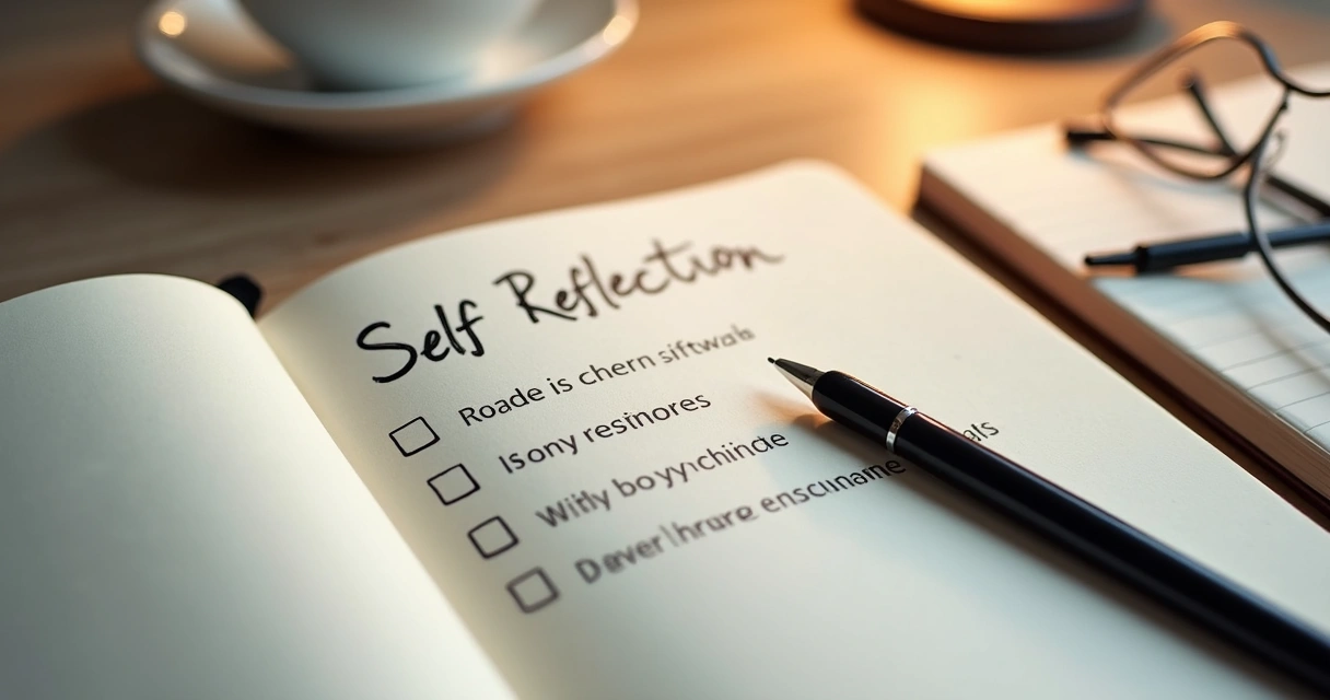 Notebook with self-reflection checklist and pen 
