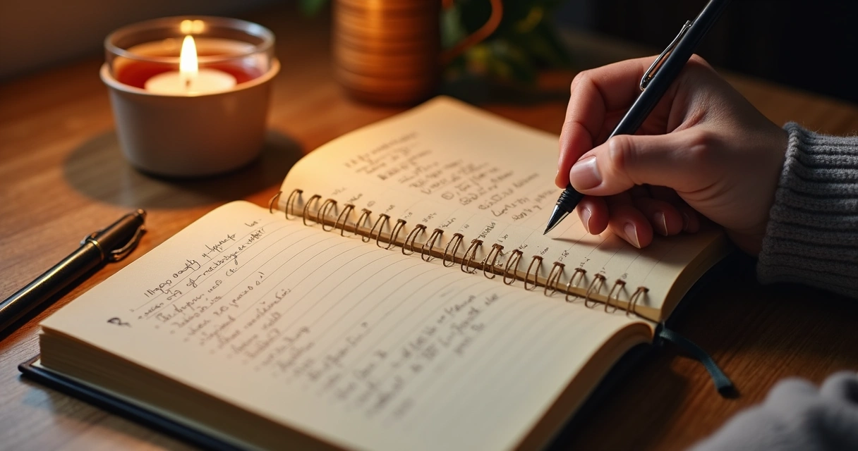 Notebook with handwritten notes about personal growth