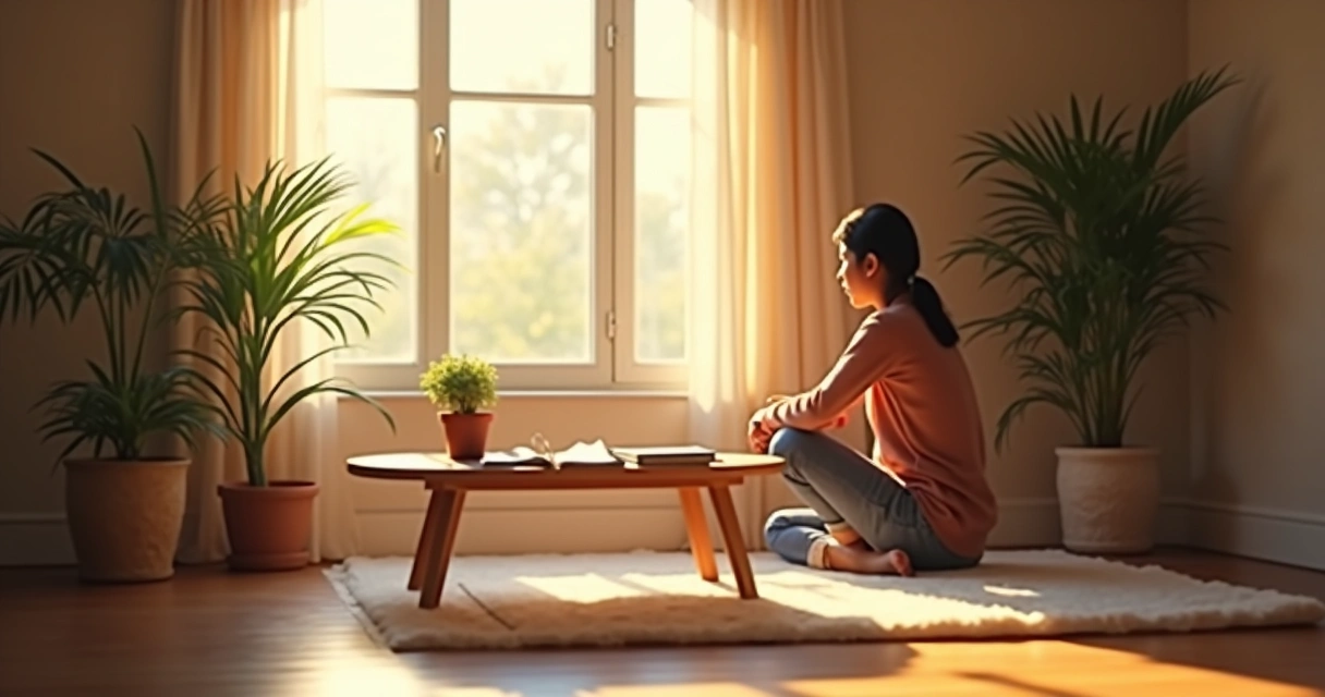 Person practicing morning self-reflection in quiet room 