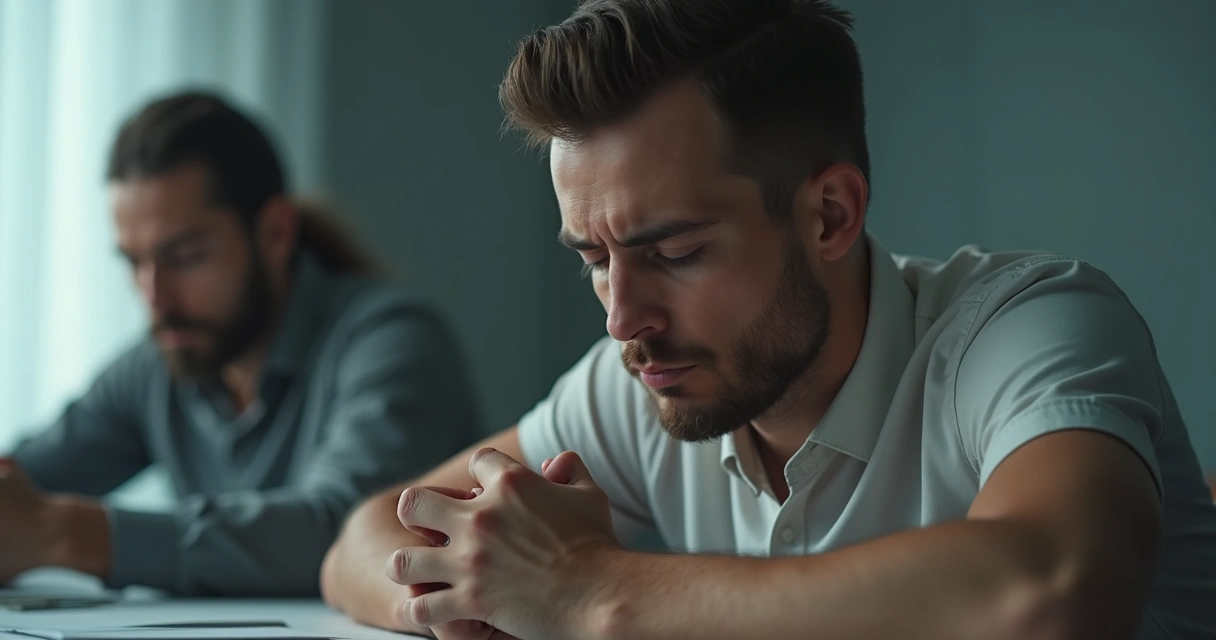 Person pausing for self-reflection during an argument 