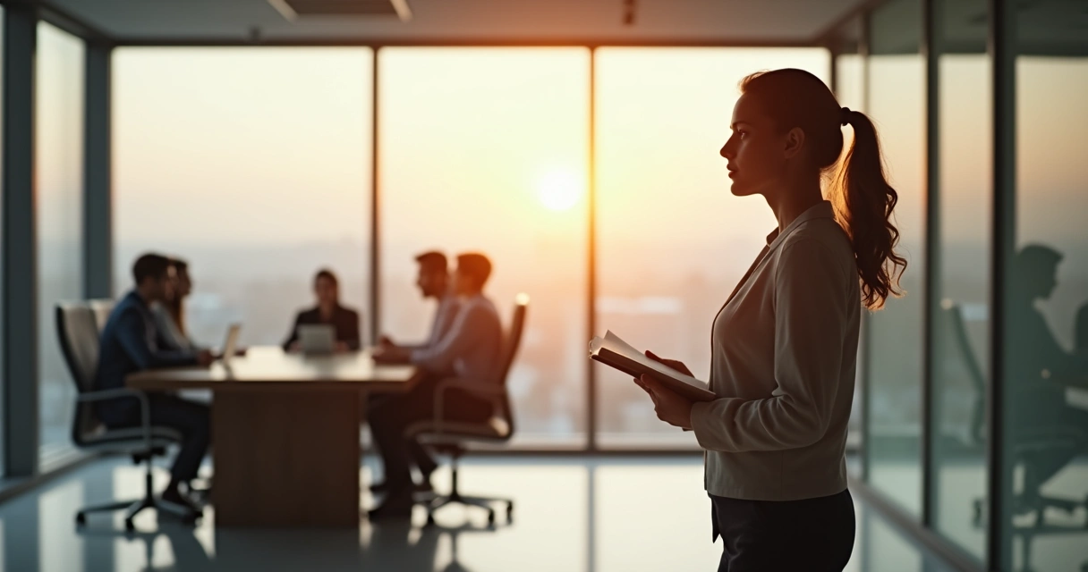 Person quietly reflecting while a team works in the background 