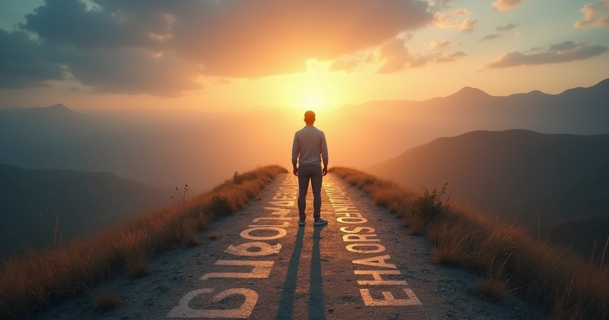 Person standing at a crossroads between guilt and self-responsibility 