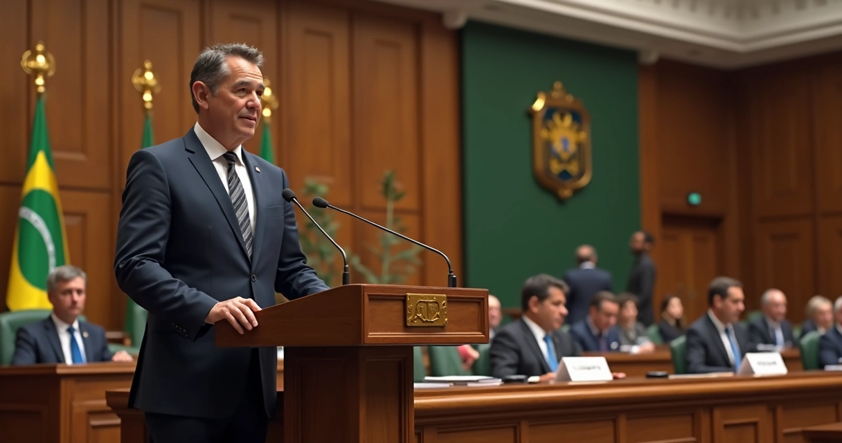 Senador discursando em plenário do Senado 