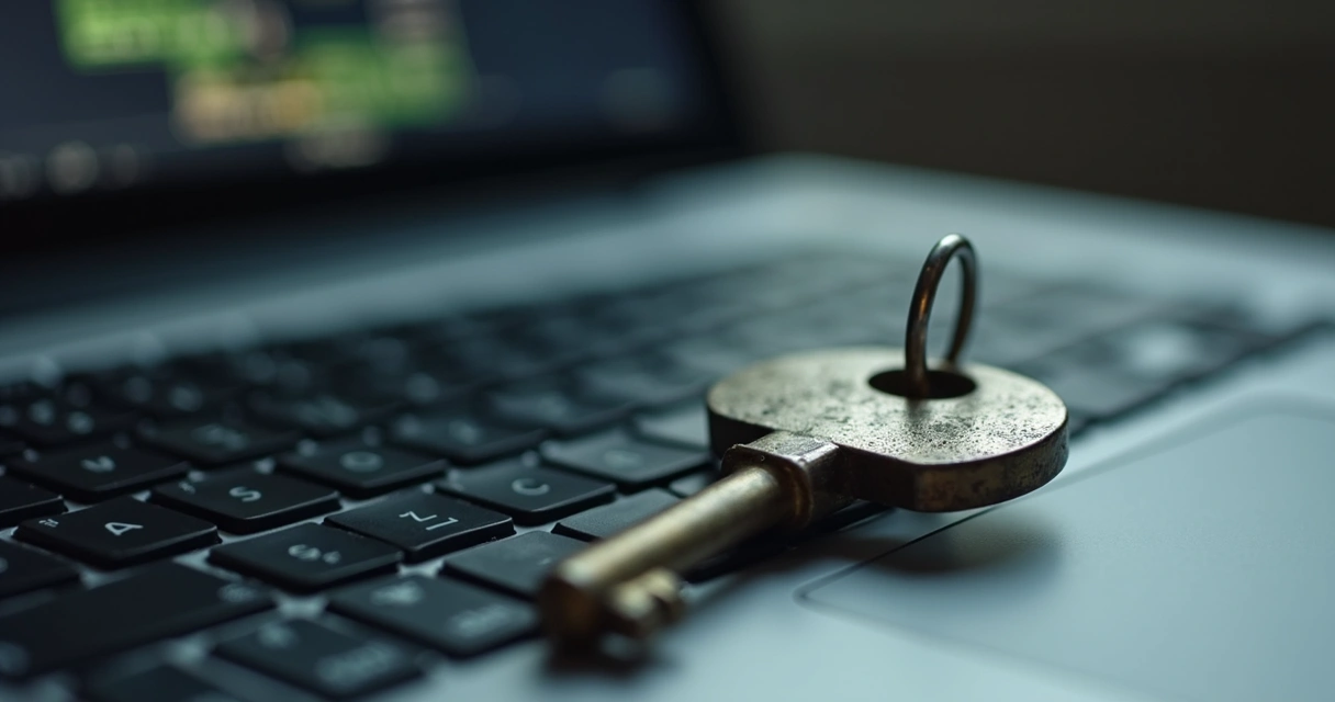 Chave antiga de metal sobre teclado de computador 