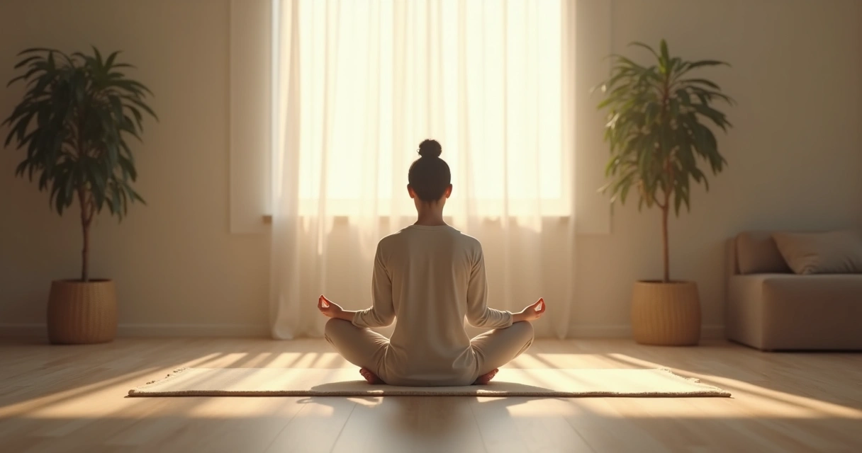 Pessoa sentada meditando em ambiente silencioso 