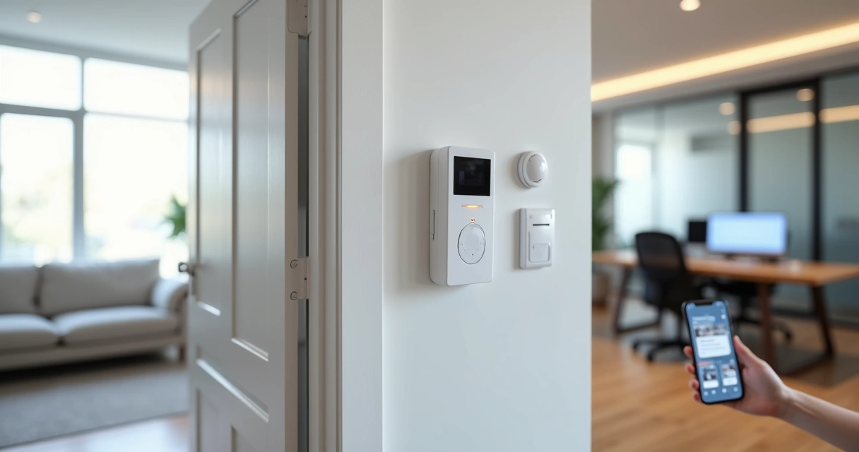 Sensores de alarme instalados em residência e empresa conectados a central de segurança 