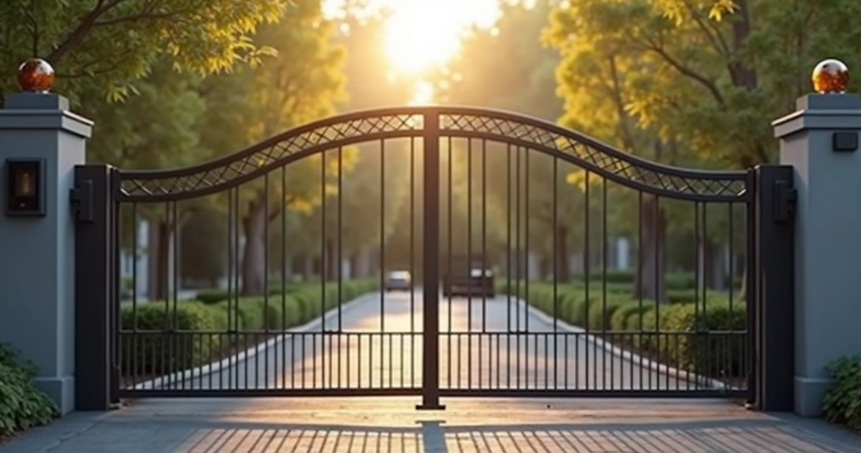 Sensor de barreira instalado em portão de ferro automático 