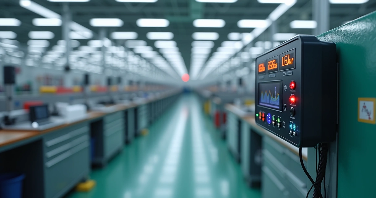 Sensor moderno instalado em linha de produção organizada 