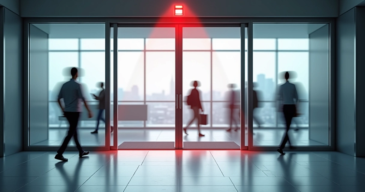 Sensor infravermelho instalado em porta de vidro automática 
