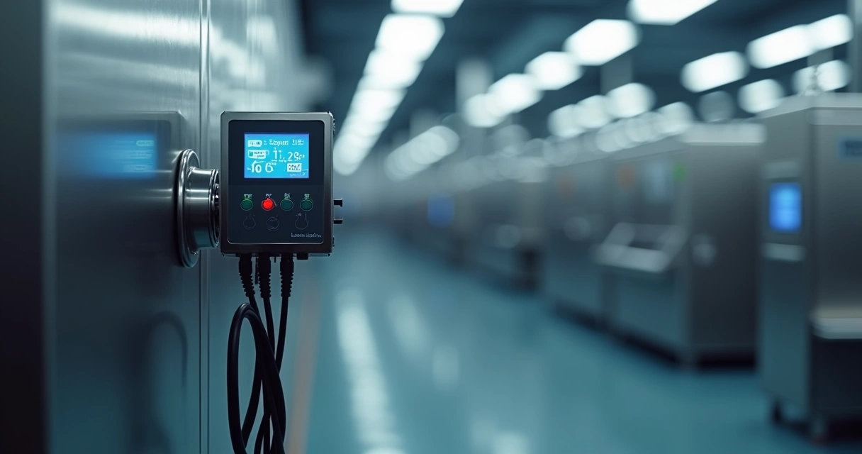 Sensor digital de temperatura instalado em equipamento industrial