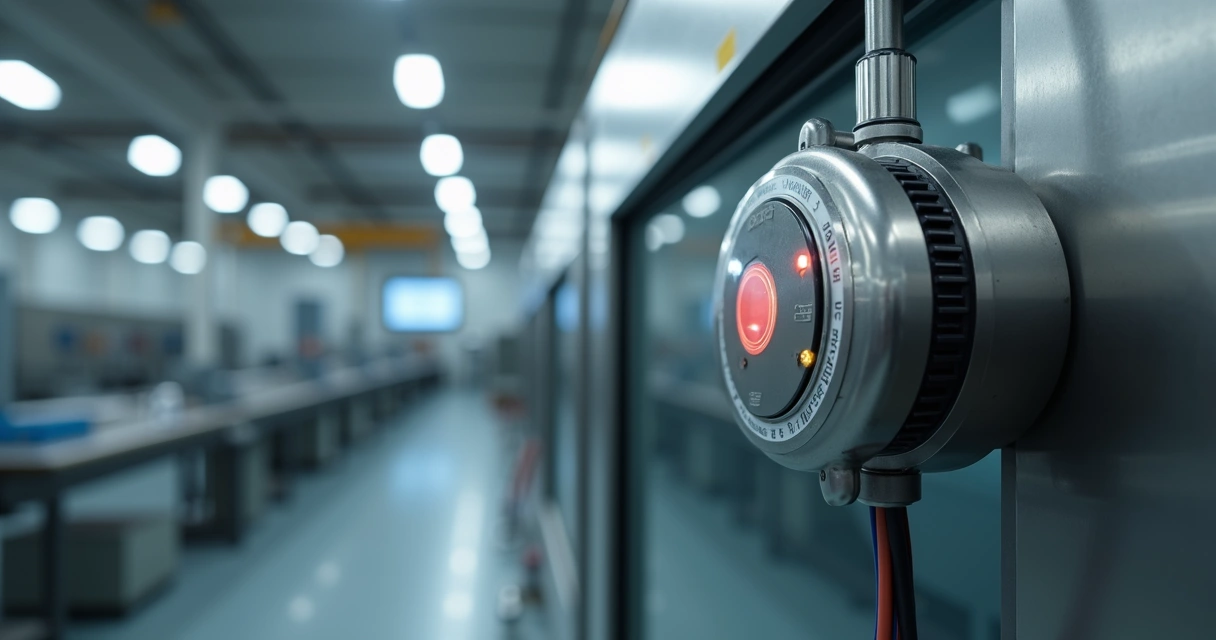 Sensor IoT instalado em máquina de fábrica 