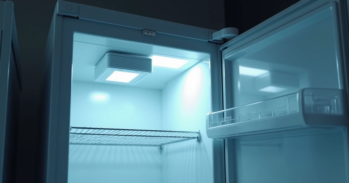 Sensor de luz instalado em refrigerador de vacinas sustentado por suporte metálico