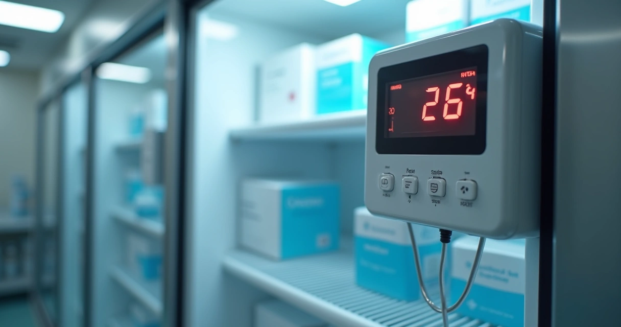 Temperature monitoring sensor installed in clinic refrigerator