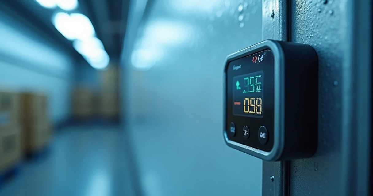 IoT sensor in refrigerated transport measuring temperature in a refrigerated truck 