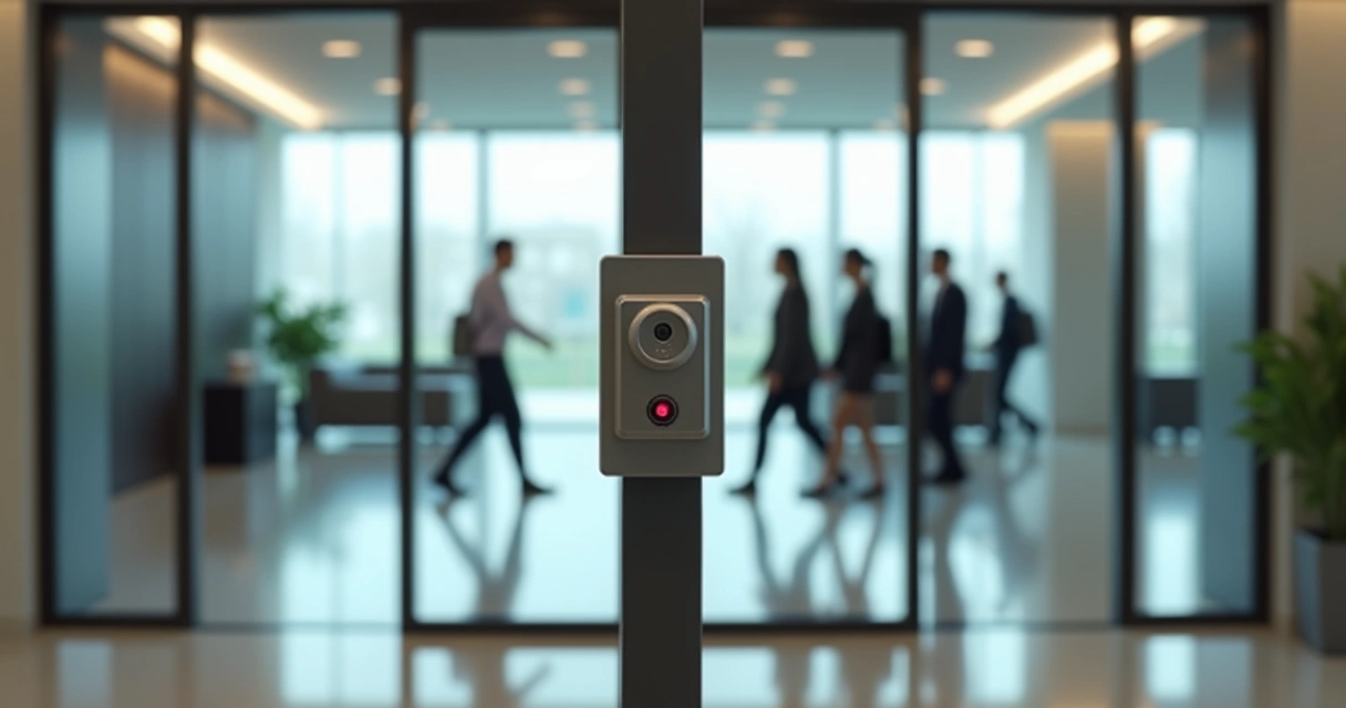 Sensor instalado acima de porta de vidro automática 