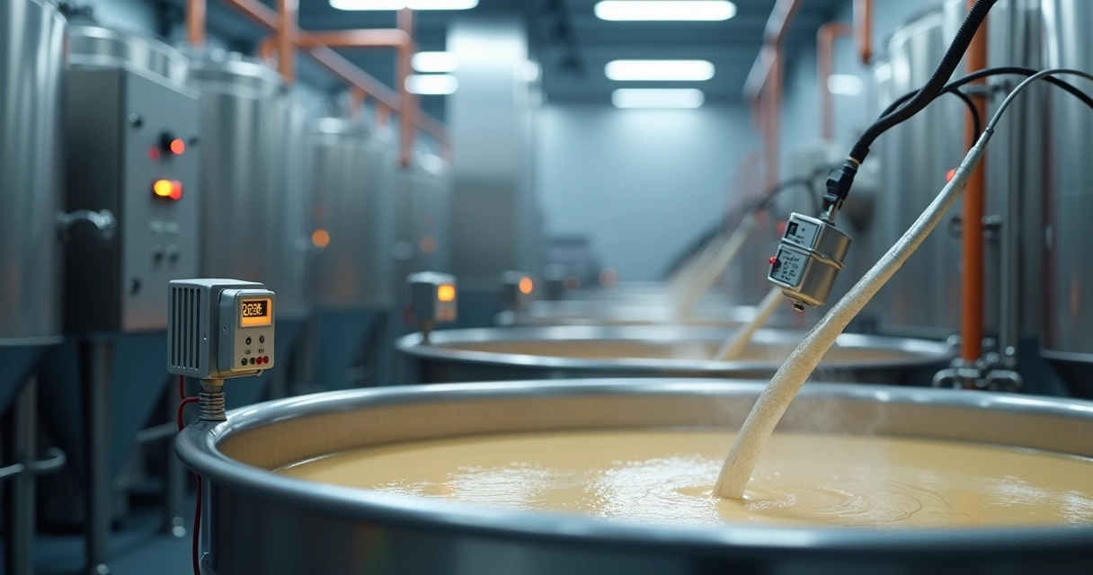  Sensor de temperatura digital em tanque de aço inox de indústria de alimentos 