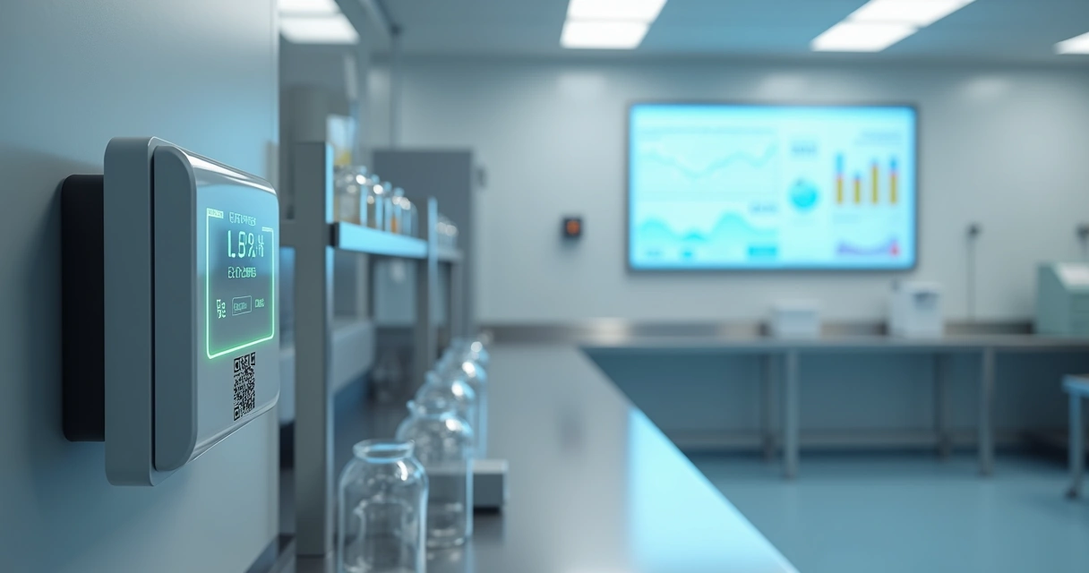 Sensor de umidade do ar em laboratório climatizado com gráfico em tela digital 