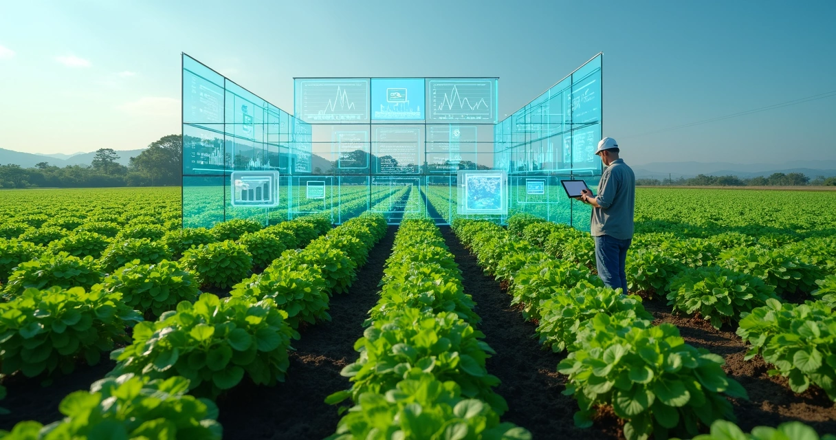 Plantação monitorada por sensores com dados em painel digital