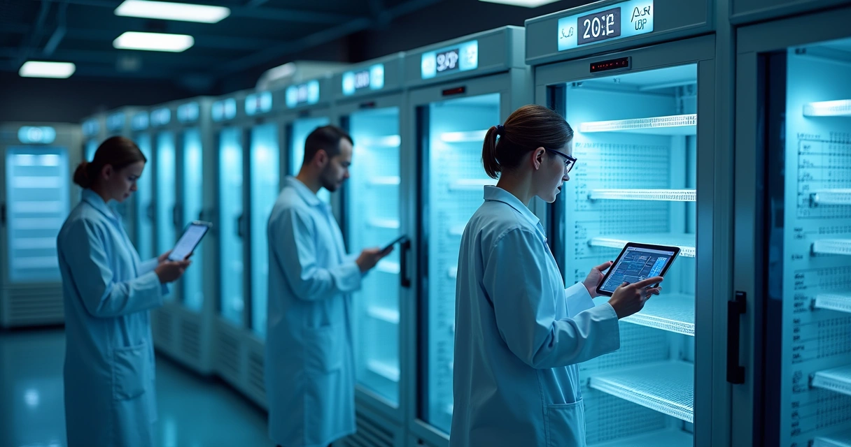 Sala de servidores com sensores IoT instalados em refrigeradores 