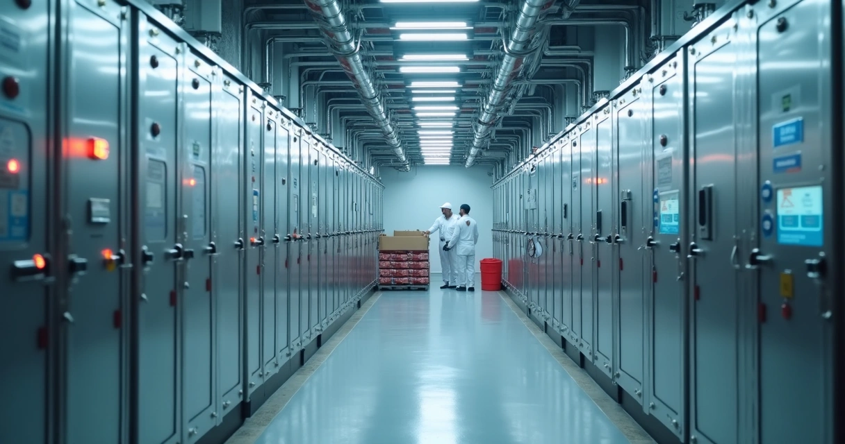 Painel de sensores autônomos instalados em uma câmara fria de frigorífico