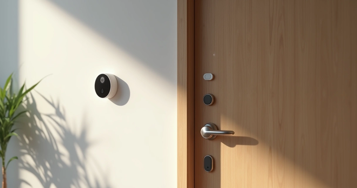 Sensores, câmeras e fechadura digital instalados em uma residência 