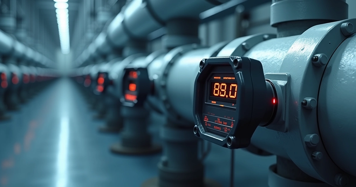 Detalhe de sensores eletrónicos instalados numa tubagem de esgoto industrial 