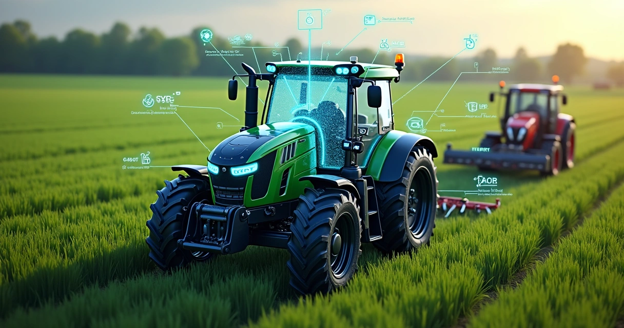Sensores inteligentes em trator agrícola moderno 