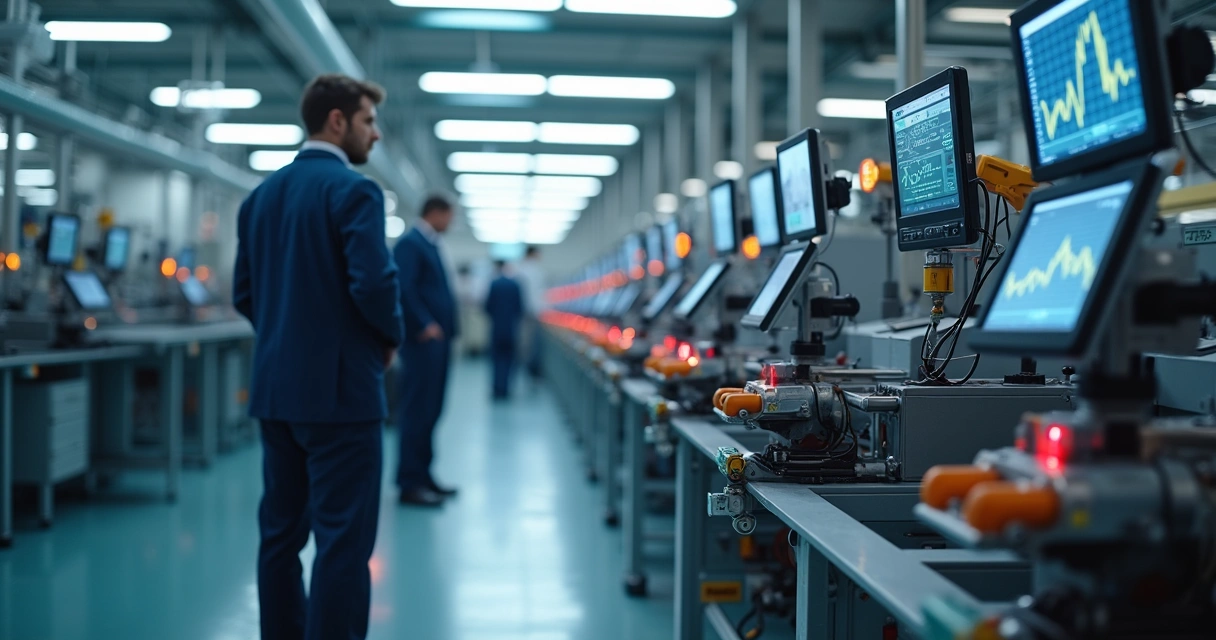 Sensores monitorando uma linha de produção industrial