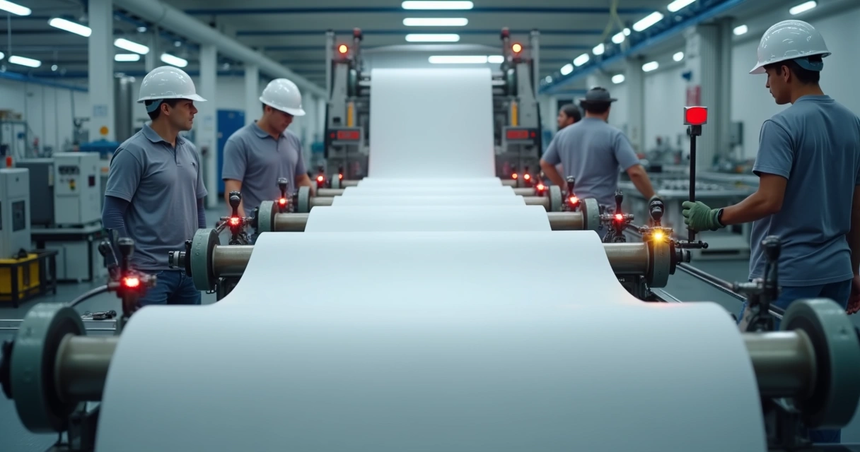 Esteira industrial de papel com vários sensores instalados 
