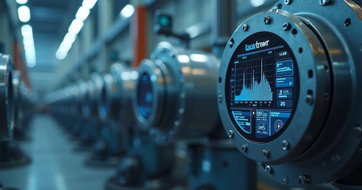 Sensores industriais e tela exibindo dados de monitoramento 