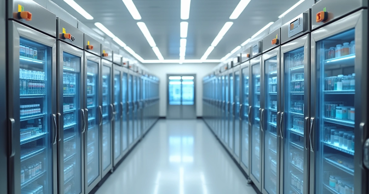 Panel de sensores IoT conectados monitoreando refrigerador de medicamentos 