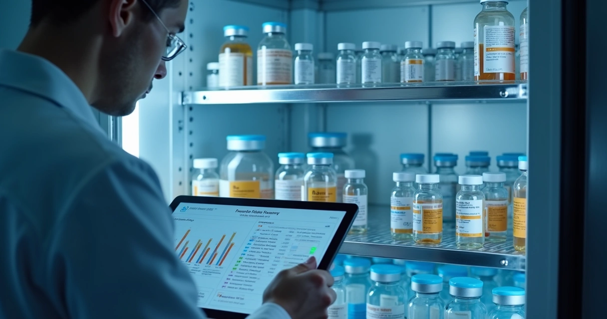 Sensors in laboratory refrigerator monitoring supplies with IoT