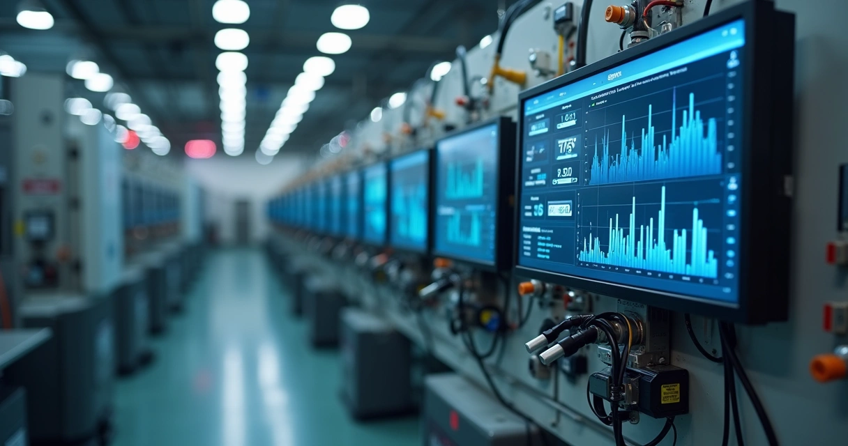 Sensores conectados monitorando uma máquina industrial 