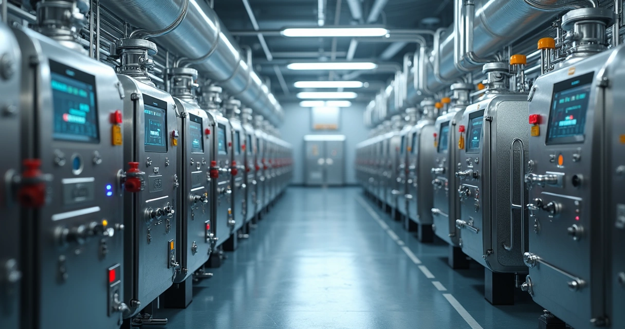 Sensores industriais instalados em diferentes equipamentos