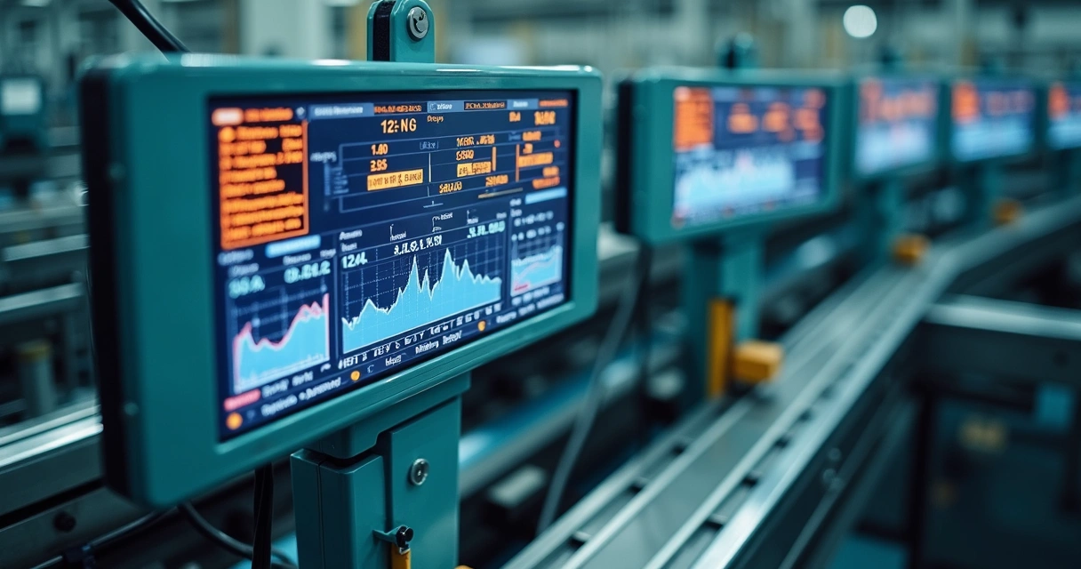 Sensores monitorando linha de produção industrial 