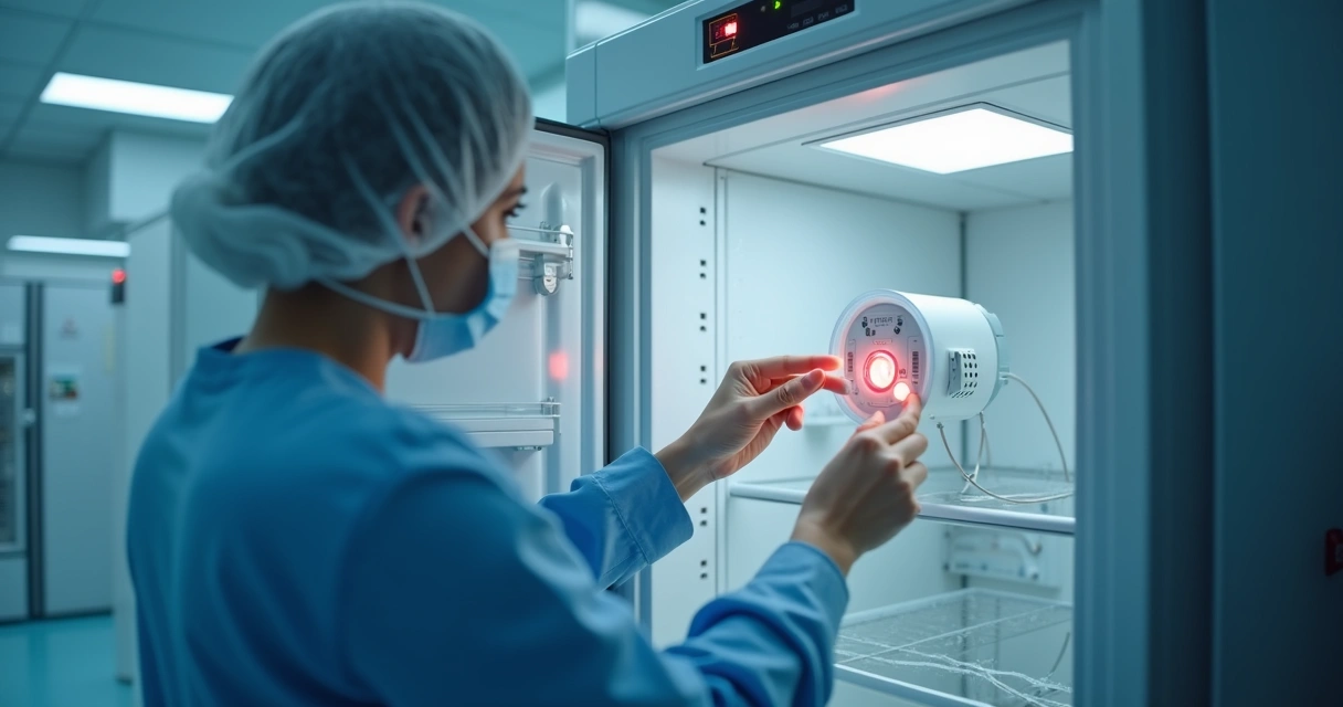 Sensores termográficos instalados em freezer clínico 