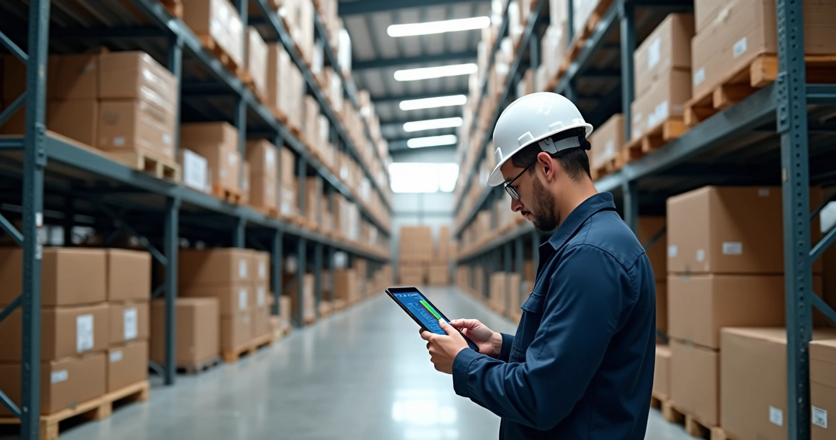 Sensores monitorando umidade em estantes de armazém 