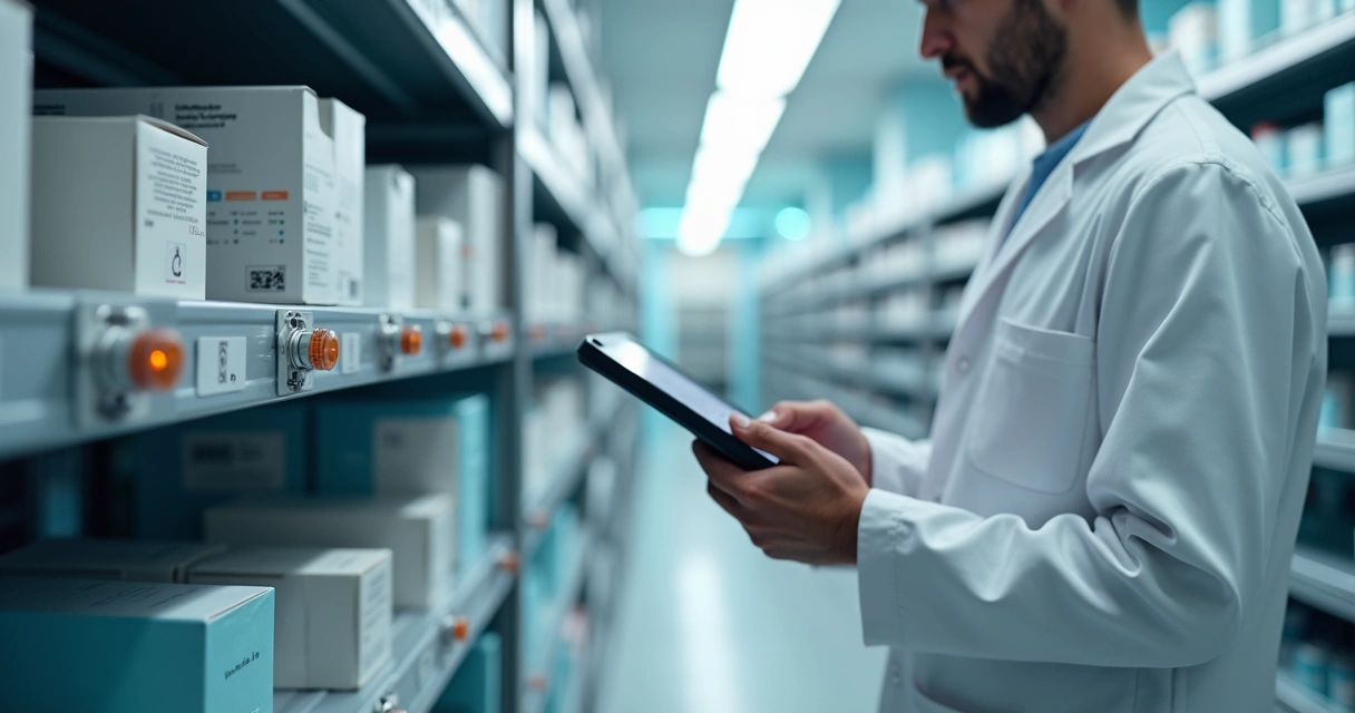 Painel de medicamentos com sensores wireless fixados nas prateleiras 
