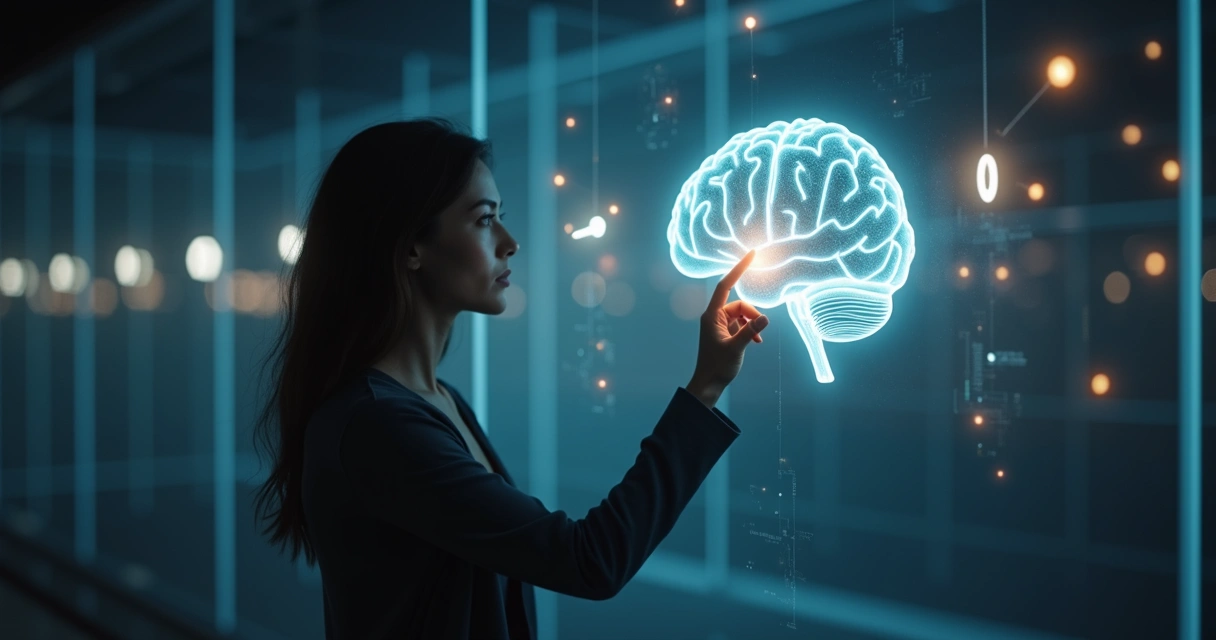 Persona tocando una pared de luces que representan los cinco sentidos conectados al cerebro 
