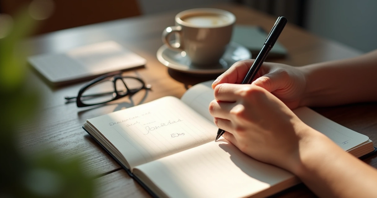 Pessoa escrevendo sentimentos em um caderno 