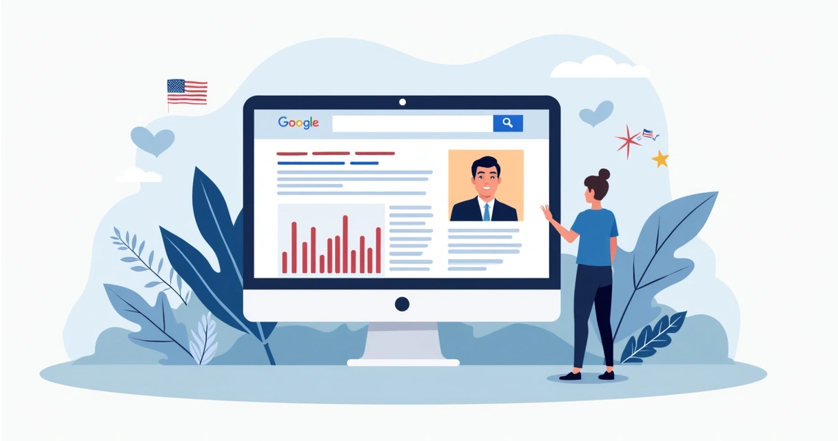 Tela de computador com pesquisa eleitoral no Google mostrando site político no topo