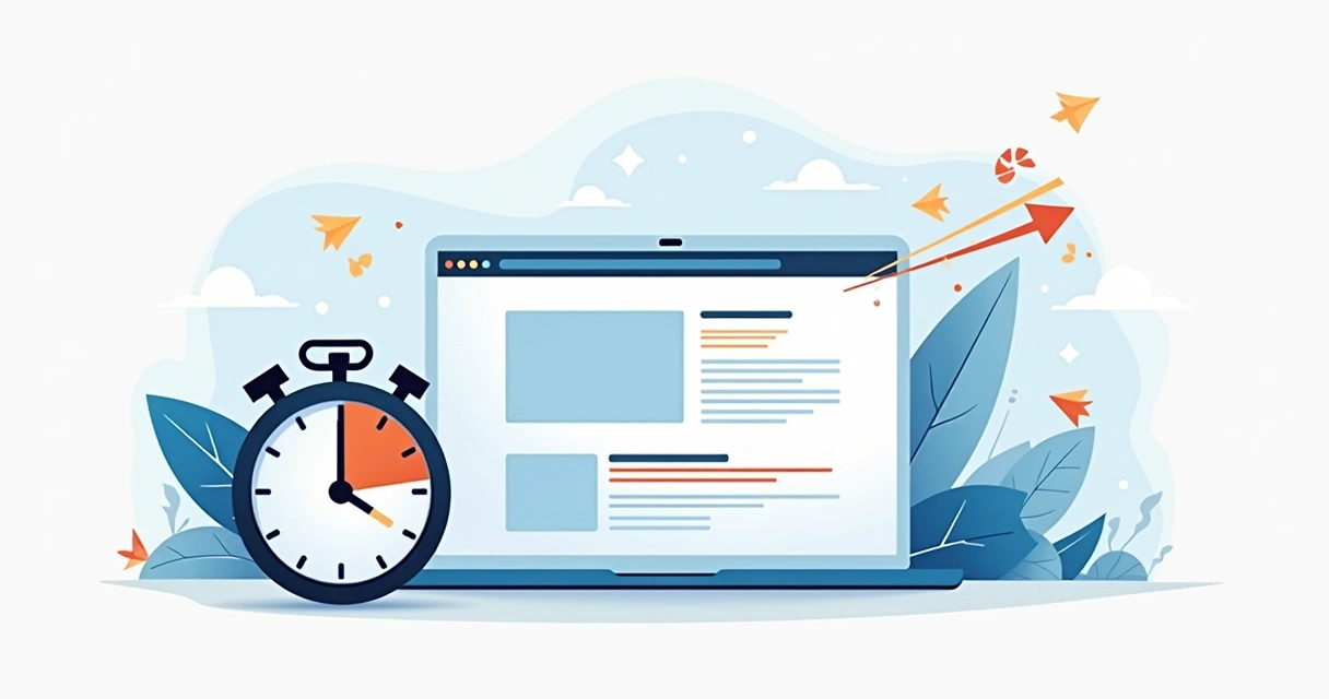 Relógio estilizado e página digital sendo carregada rapidamente 