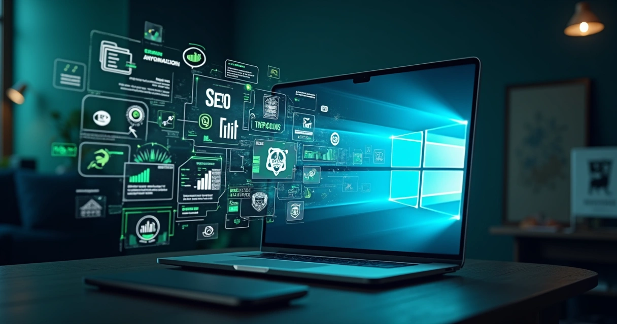 Elementos visuais de SEO aplicados a catálogo digital em tela de computador