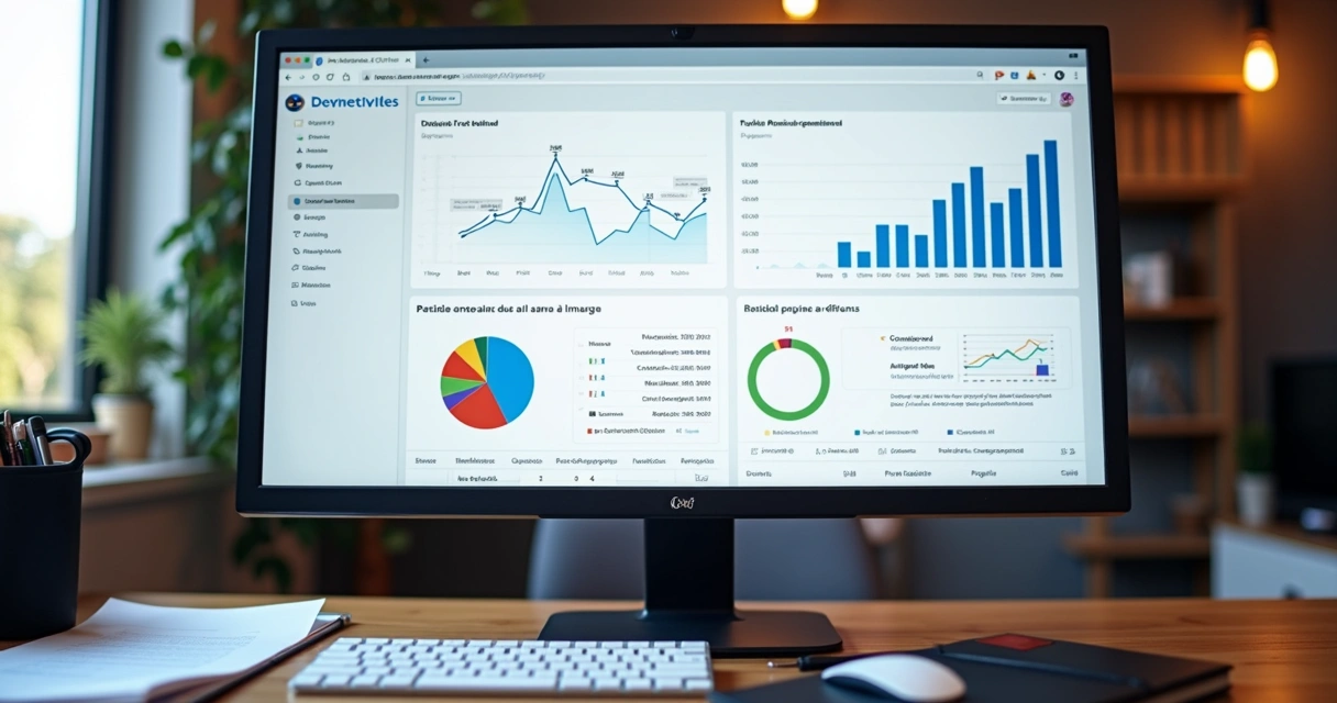Tela de computador exibindo gráficos de SEO em um site de cursos 